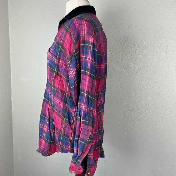 Pre-Owned New Directions Womens Plaid Flannel w/Corduroy Collar Button Down LG - Picture 4 of 5